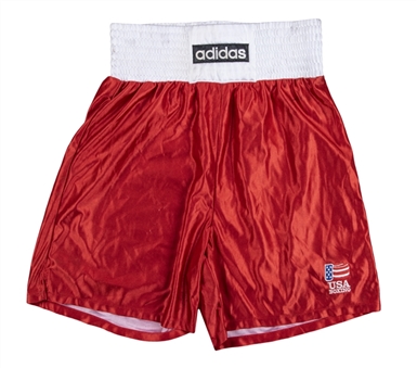 1996 Floyd Mayweather Jr. Fight Worn Red Adidas Boxing Trunks Used During Summer Olympic Games vs. Artur Gevorgyan (Craig Hamilton LOA)